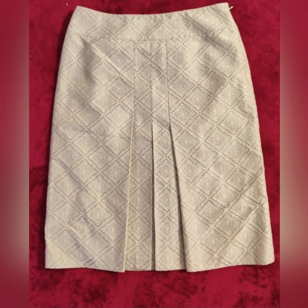 Anne Taylor Vintage Silk Cotton Damask Pleated Knee Length Pencil Skirt Size 0 - Picture 1 of 11